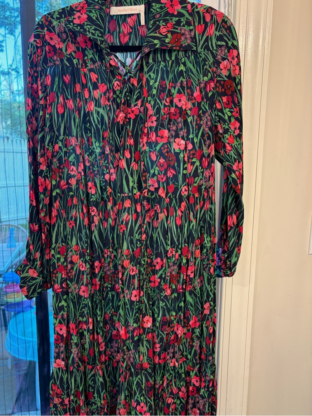 See By Chloe Black Dress with Pink Floral Print